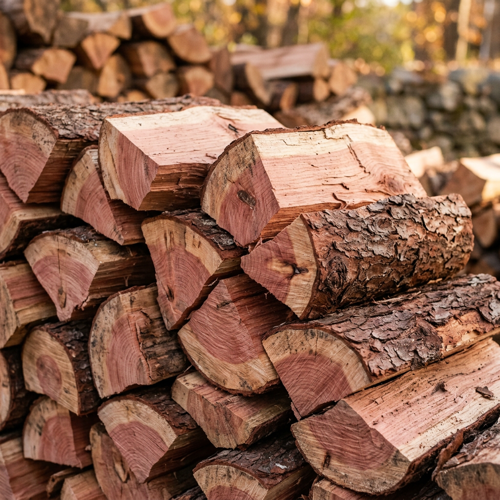 Stacked 100% pure cherry firewood
