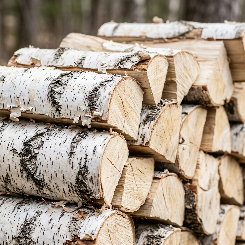 Stacked Pure white birch firewood
